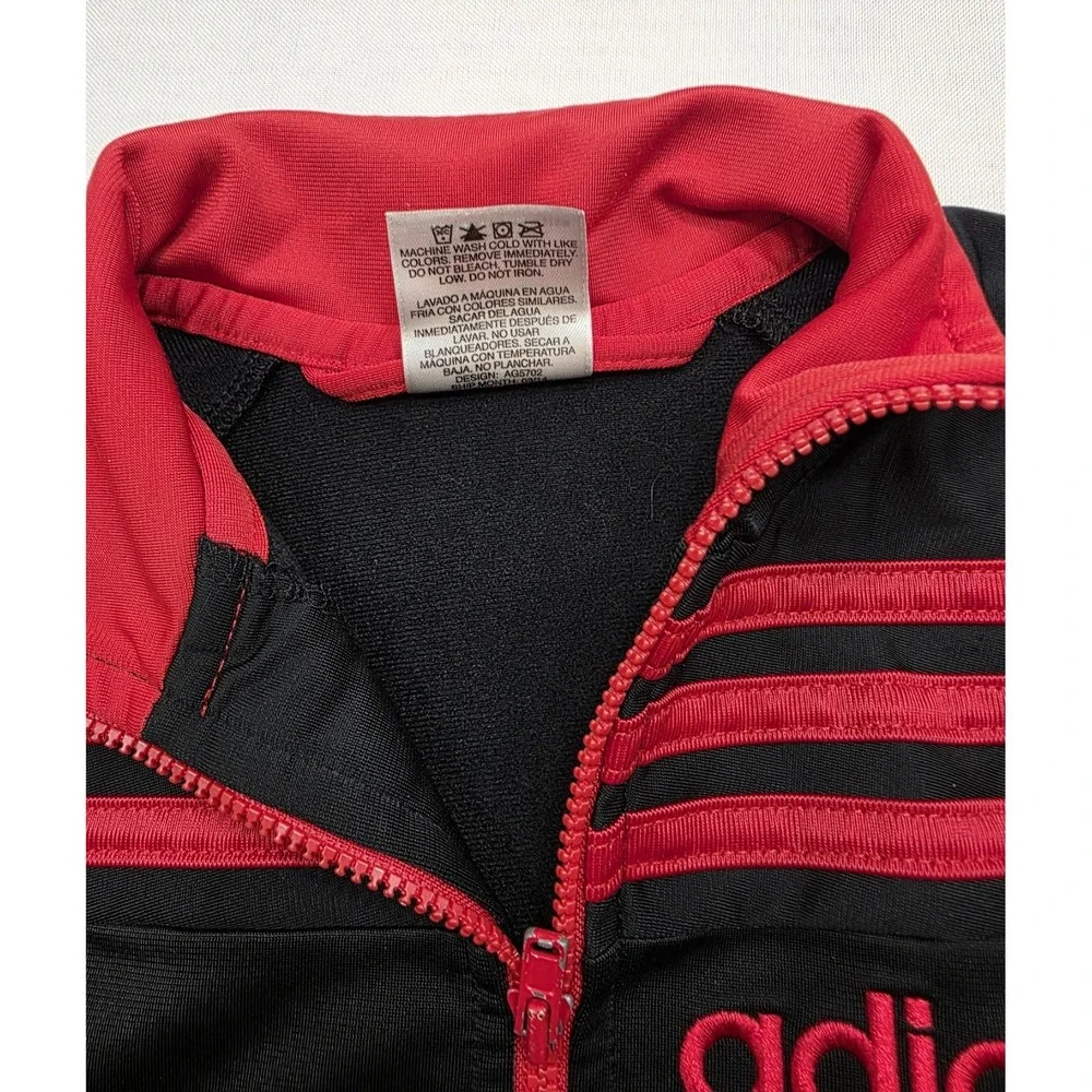 Adidas Boy's Black w Red‎ Stripes Zip Up Pocketed Jacket. Size 7